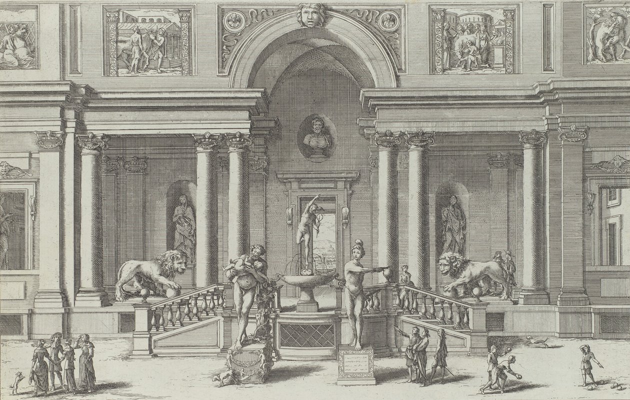 Fontanna Merkurego w ogrodzie Willi Medici..., 1691 lub później. autorstwa Giovanni Francesco Venturini