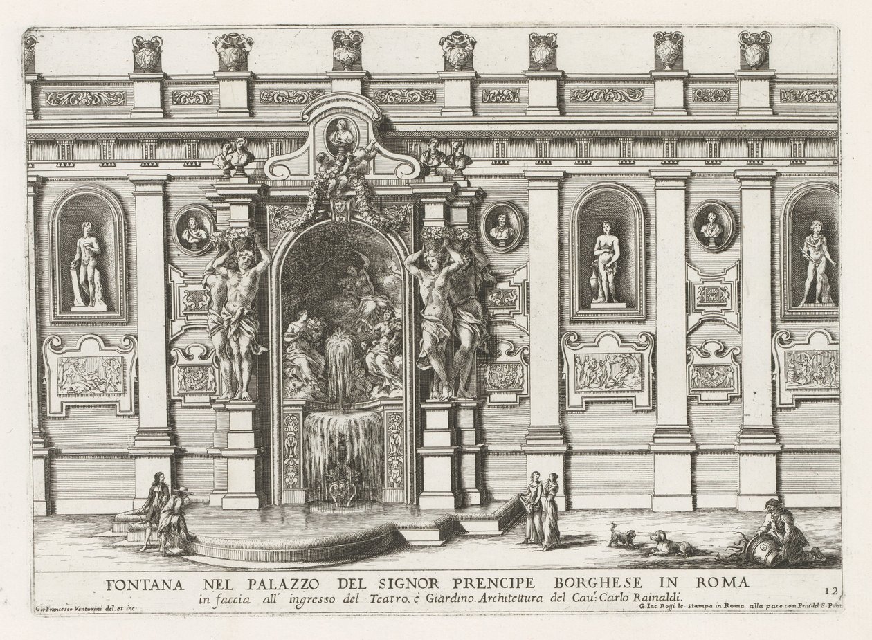 Nymphaeum in de binnenplaats van het Palazzo Borghese te Rome Fontanna w pałacu signor prencipe Borghese w Rzymie (...) (tytuł na obiekcie) Fontanny w pałacach i ogrodach Rzymu (tytuł serii) Fonteinen in de paleizen en tuinen van Rome (seria autorstwa Giovanni Francesco Venturini