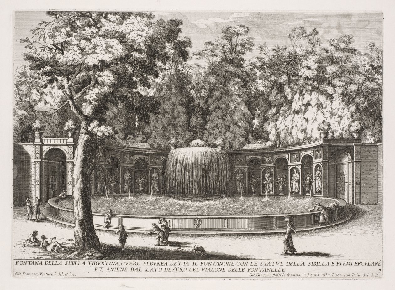 Fontanny Rzymu, Księga IV, płyta 7: Fontanna Sybilli Tyburtyńskiej (Fontana della Sibilla Tiburtina) autorstwa Giovanni Francesco Venturini