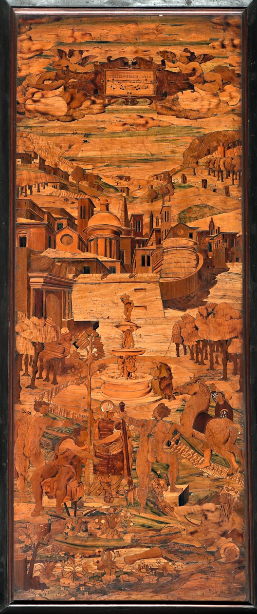 Genua, Duomo (katedra św. Wawrzyńca), wnętrze, absyda, chór, strona południowa: „Alegoria”, intarsja drewniana Giovanniego Francesco Zambelliego (XVI w.) autorstwa Giovanni Francesco Zambelli