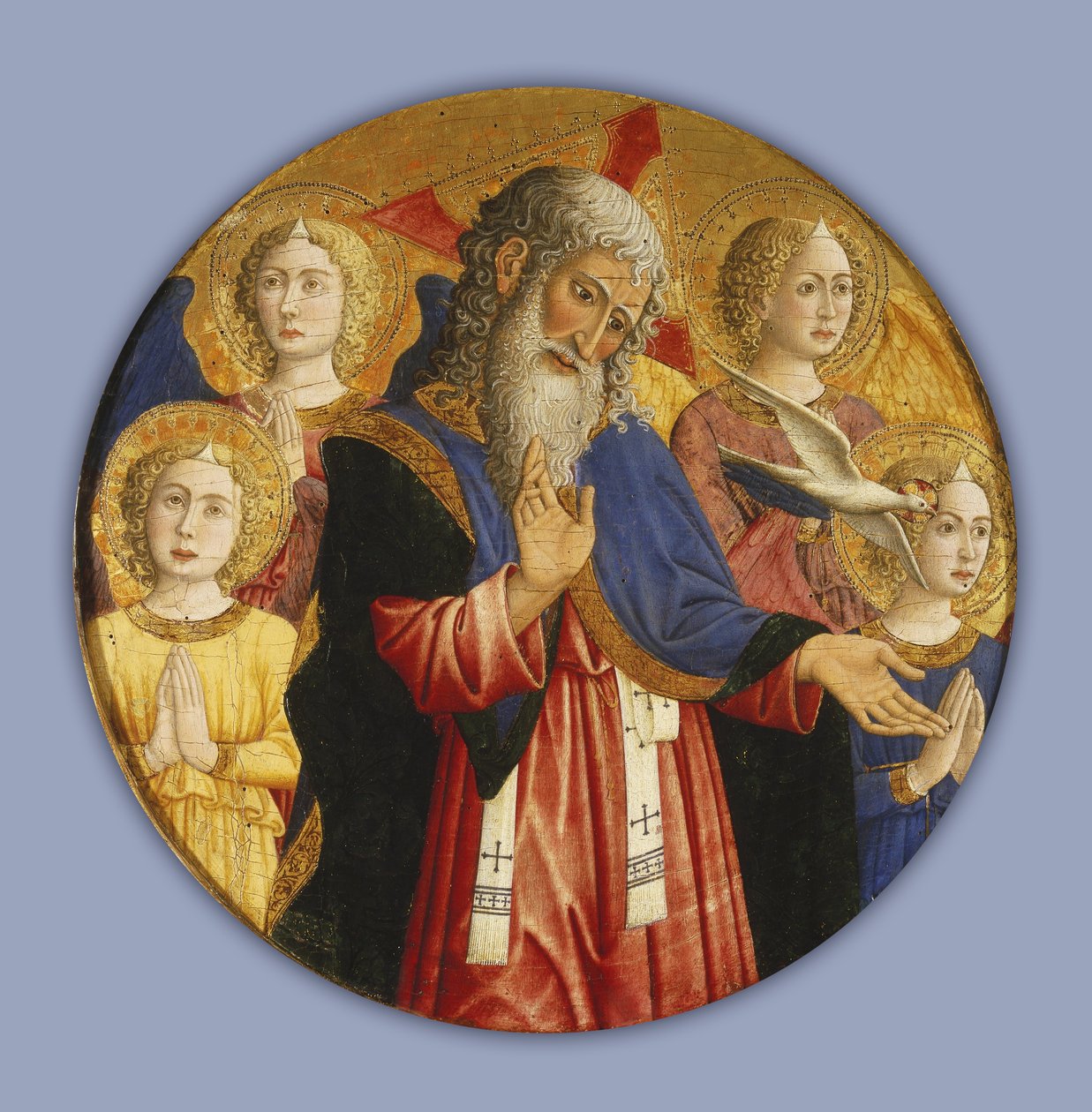 Bóg Ojciec z czterema aniołami i gołębicą Ducha Świętego autorstwa Giovanni Francesco da Rimini