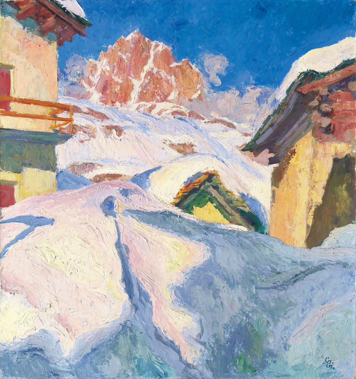 Capolago zimą z widokiem na Piz Lagrev, 1928 autorstwa Giovanni Giacometti