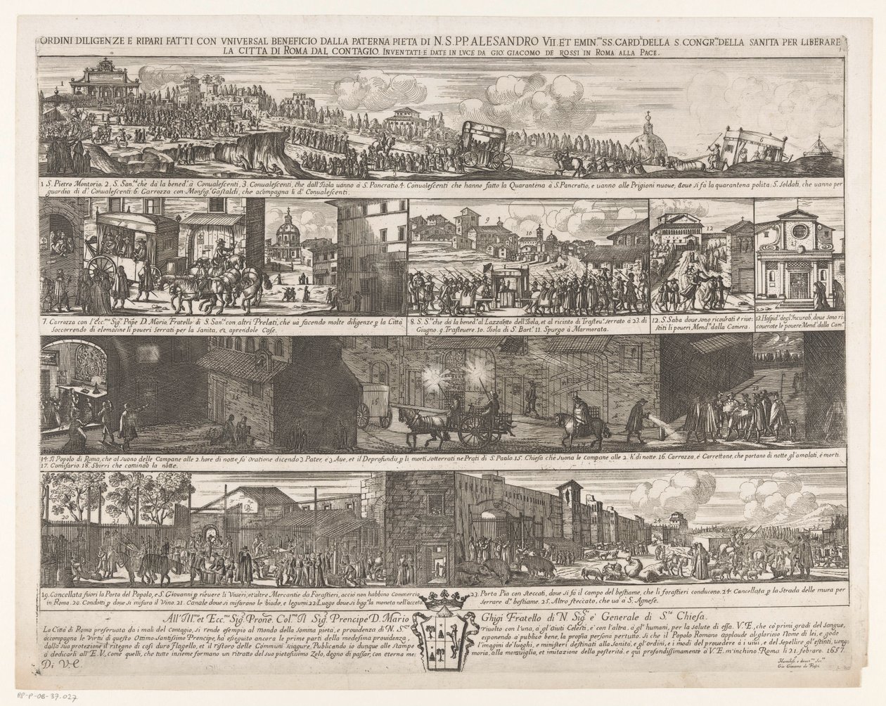 Optocht om Rome vrij te maken van de pest Zlecenia staranności i naprawy wykonane z korzyścią powszechną przez ojca Pietra di N.S. PP. Aleksander VII. et emin.mi SS. card.li z S. congr.me della sanita, aby uwolnić miasto Rzym od zarazy (tytuł na o autorstwa Giovanni Giacomo de