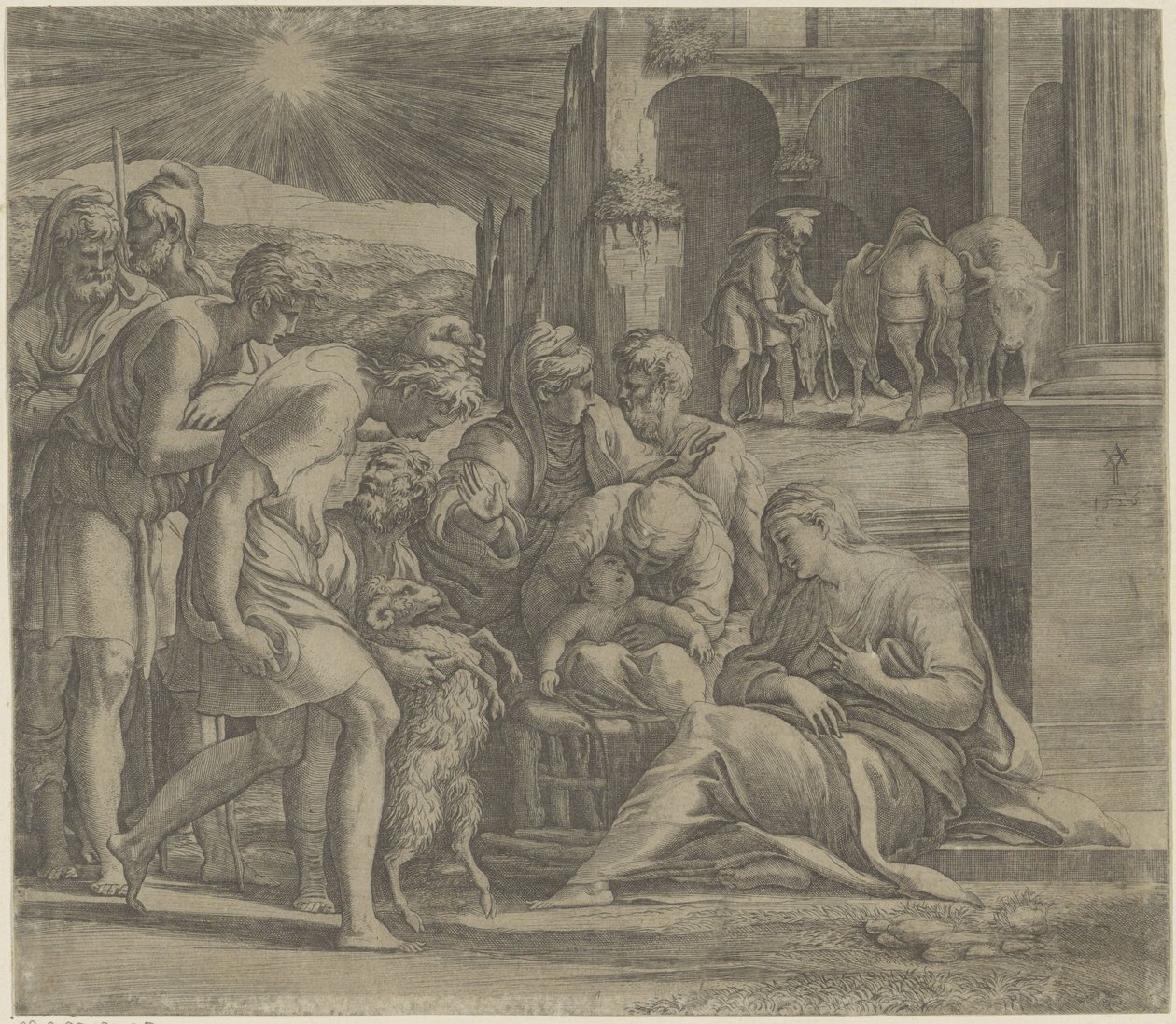 Adoracja pasterzy autorstwa Giovanni Jacopo Caraglio