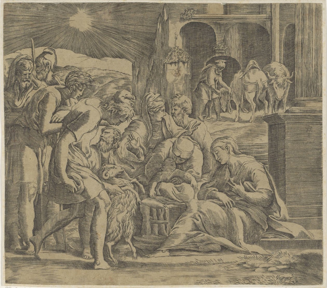 Adoracja pasterzy autorstwa Giovanni Jacopo Caraglio
