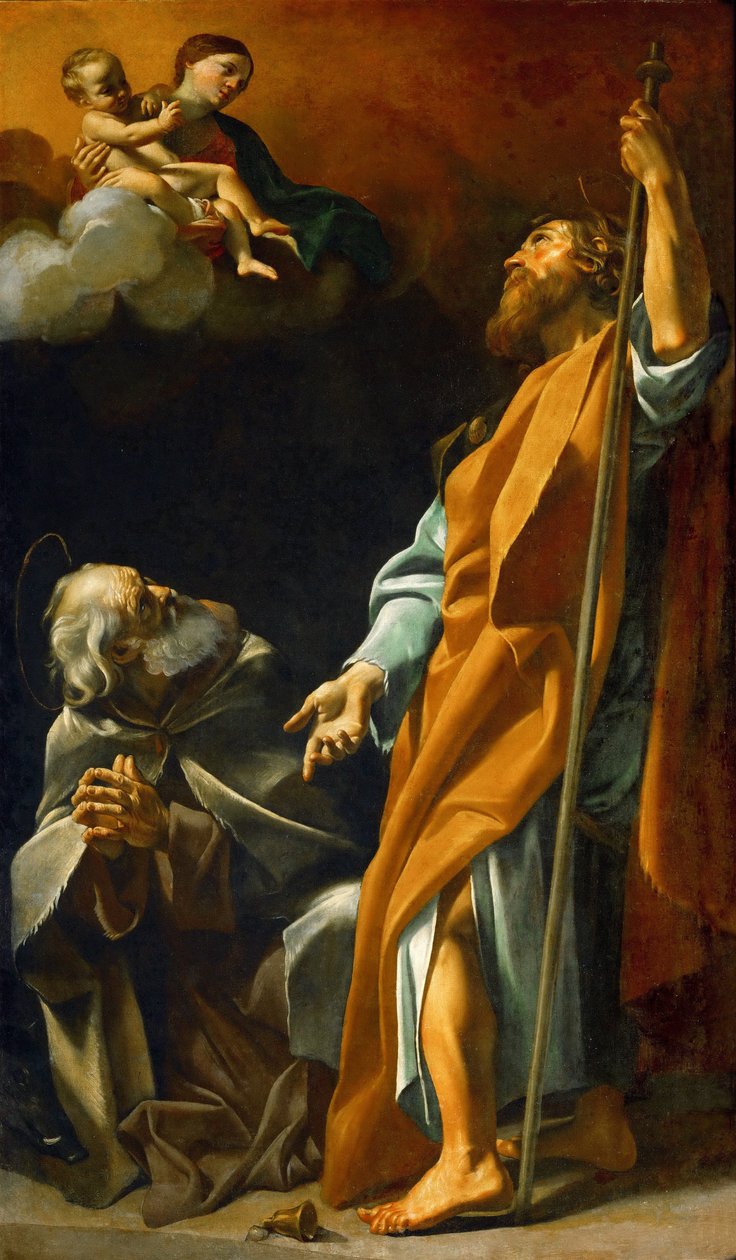 Barok: Dziewica Maryja ukazuje się św. Jakubowi i św. 1622. Olej na płótnie, 220x127,5. Muzeum Historii Sztuki, Wiedeń autorstwa Giovanni Lanfranco