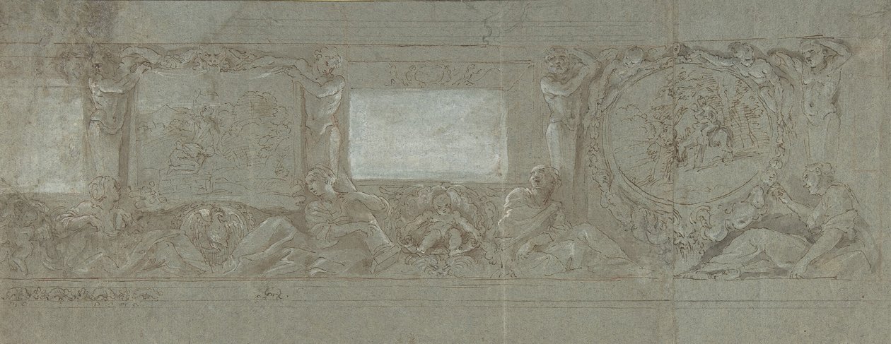 Projekt dekoracji ściennej z ofiarą Abrahama i ucieczką do Egiptu, ca. 1600-1647. autorstwa Giovanni Lanfranco