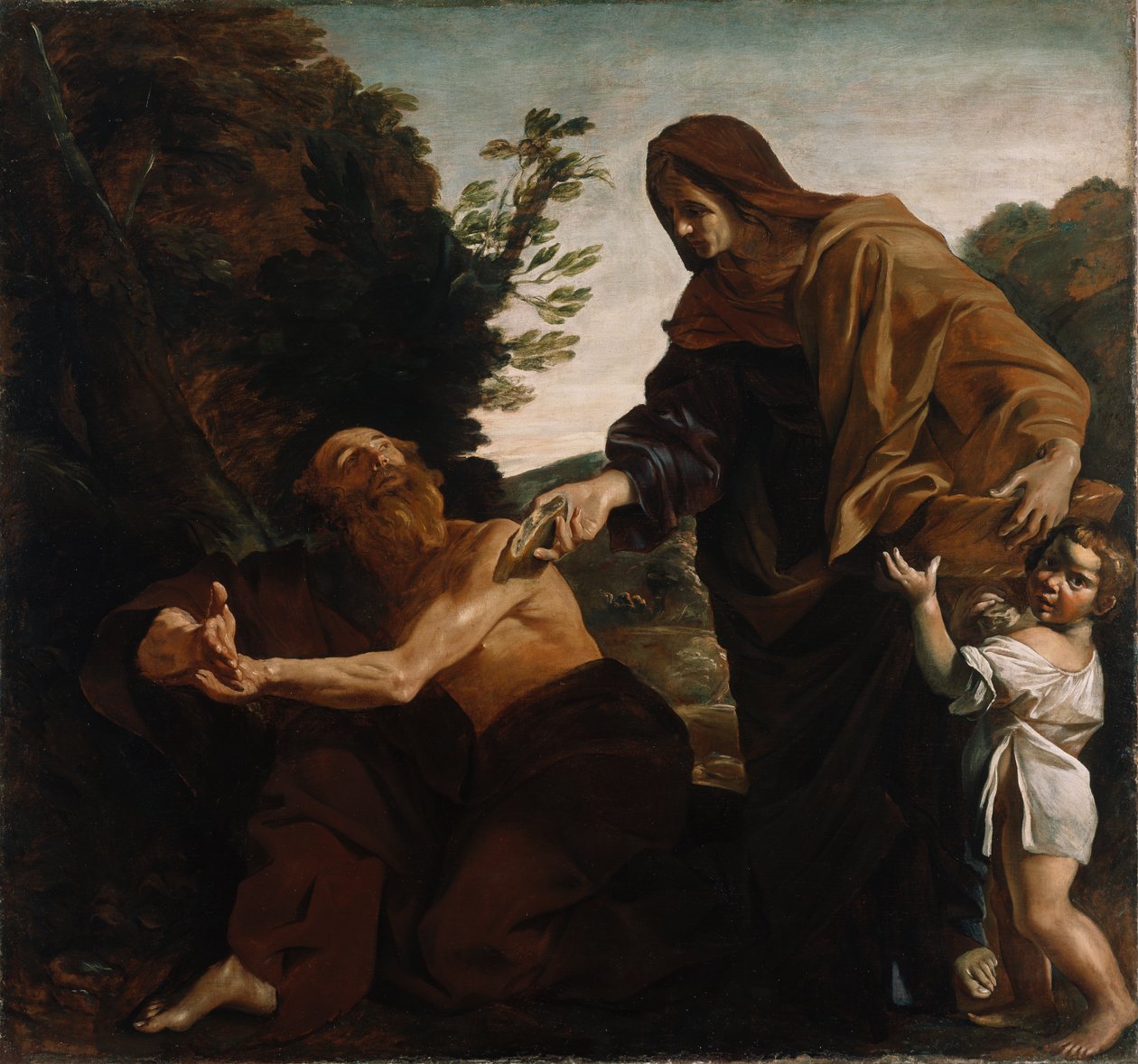 Eliasz otrzymuje chleb od wdowy z Sarepty, 1621-24 autorstwa Giovanni Lanfranco