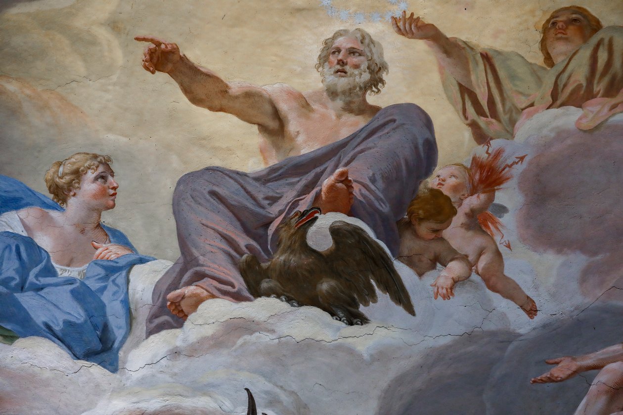 Jowisz i Junon. Fragment „Rady Bogów” 1624-1625. fresk autorstwa Giovanni Lanfranco