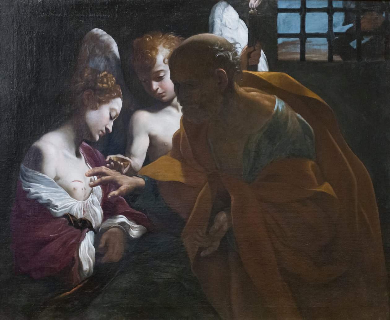 São Pedro curando santa Agatha na prisão polida autorstwa Giovanni Lanfranco