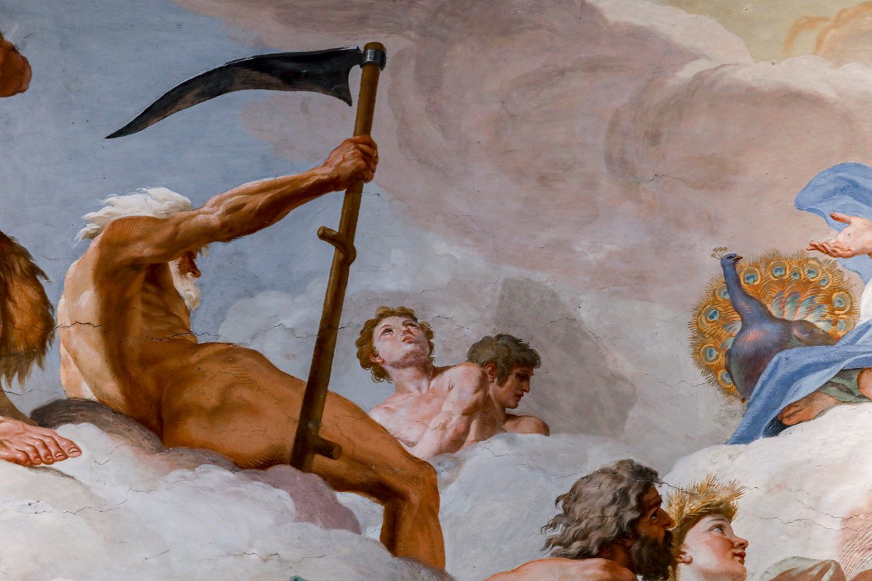 Saturn, bóg czasu. Fragment „Rady Bogów” 1624-1625. fresk autorstwa Giovanni Lanfranco