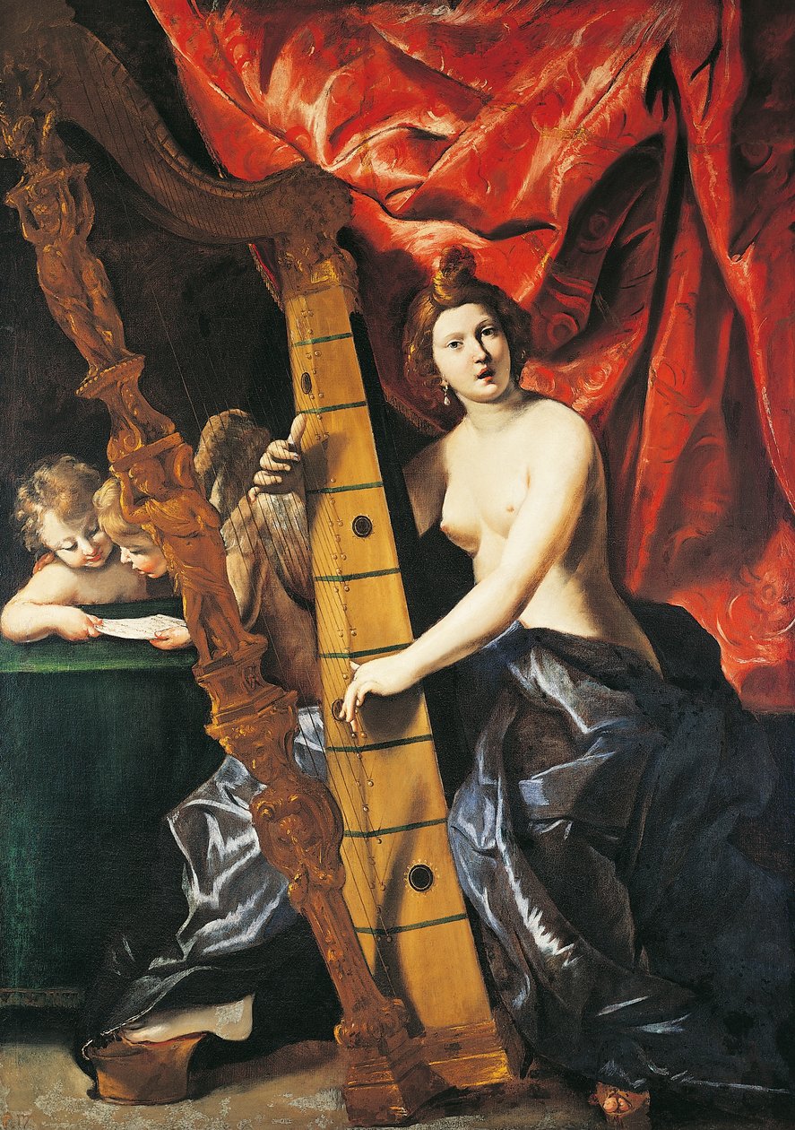 Wenus grająca na harfie, Alegoria muzyki, Giovanni Lanfranco autorstwa Giovanni Lanfranco
