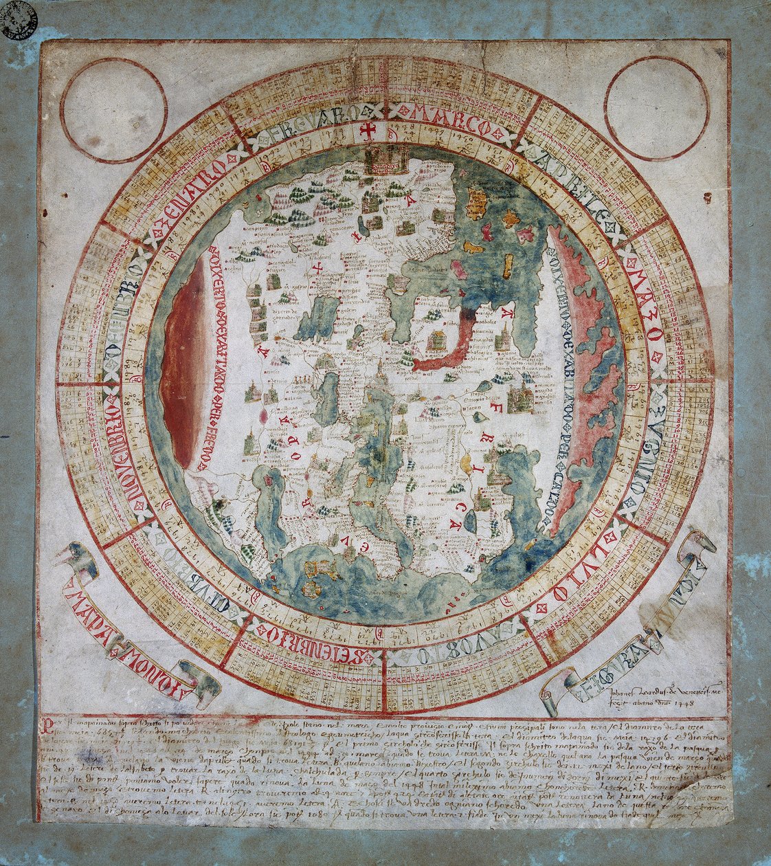 Mapa świata, iluminacja Giovanniego Leardo, Biblioteka Miejska Bertoliany, Vicenza autorstwa Giovanni Leardo