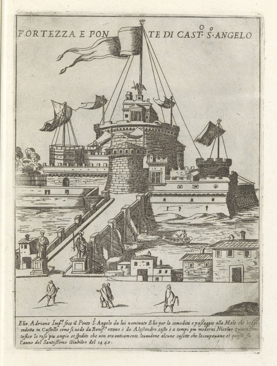 Zamek Świętego Anioła i Most Anioła Fortezza e ponte di Cast.o S.o Angelo (tytuł na obiekcie) Nowoczesne i starożytne zabytki i budynki w Rzymie (tytuł serii) Ornamenti di fabriche antichi et moderni dell