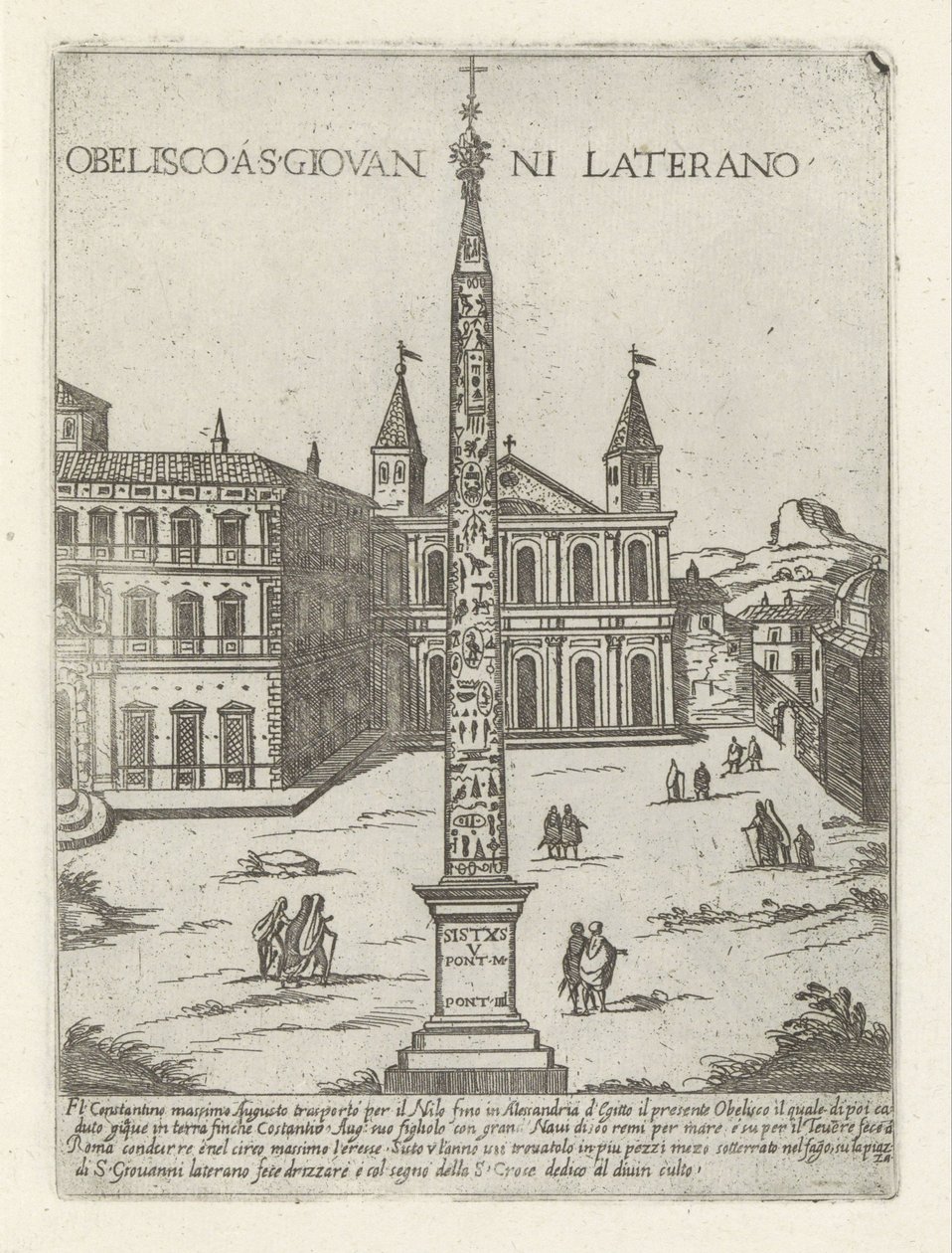 Obelisk na Lateranie za św. Janem Lateranem w Rzymie Obelisco a S. Giovanni Laterano (tytuł na obiekcie) Nowoczesne i starożytne zabytki i budynki w Rzymie (tytuł serii) Ornamenti di fabriche antichi et moderni dell