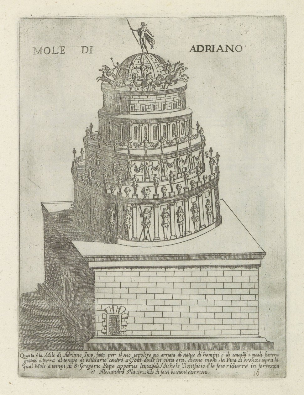 Mauzoleum Hadriana Mole di Adriano (tytuł na obiekcie) Nowoczesne i starożytne zabytki i budynki w Rzymie (tytuł serii) Ornamenti di fabriche antichi et moderni dell