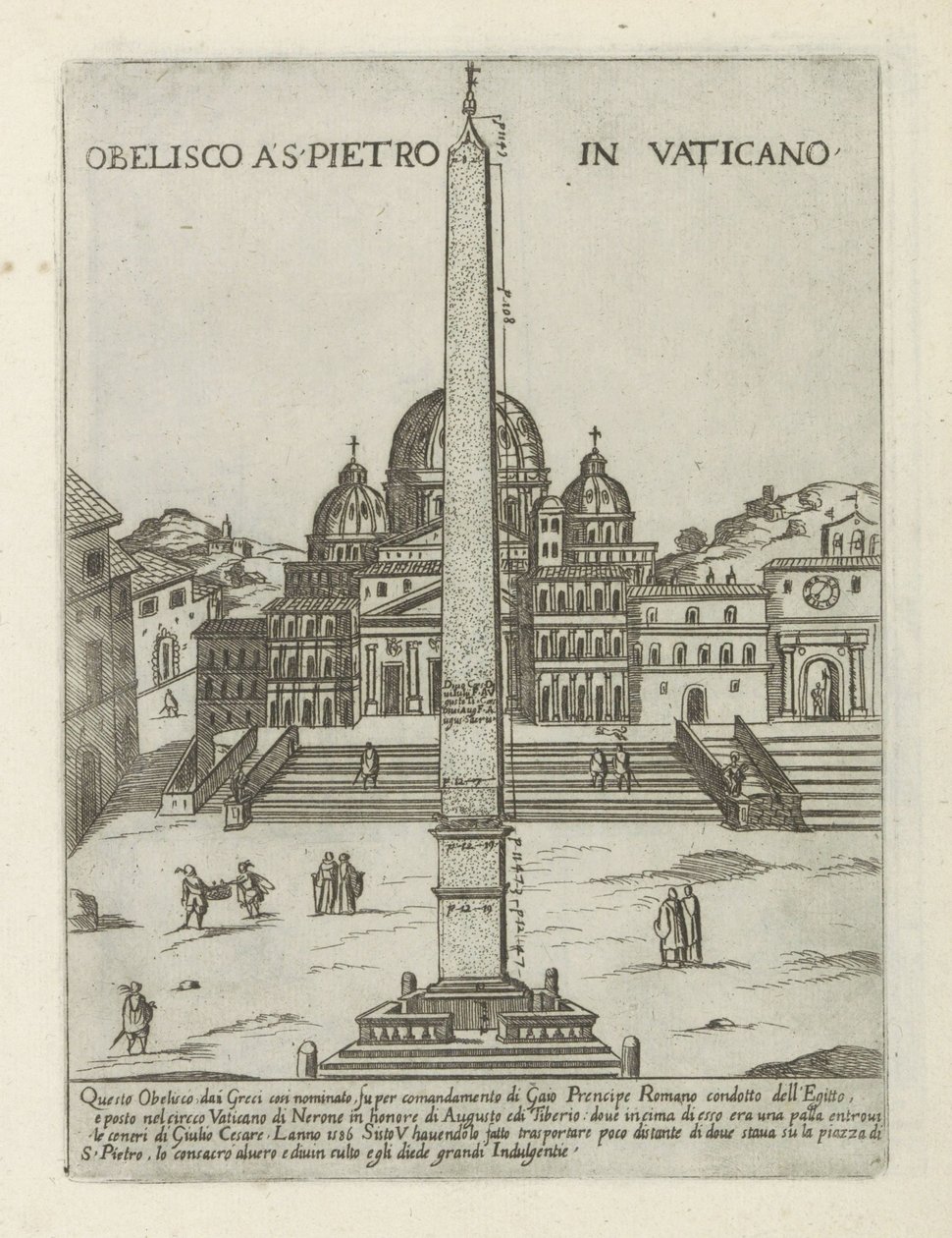 Obelisk Watykański Obelisco a S. Pietro in Vaticano (tytuł na obiekcie) Nowoczesne i starożytne zabytki i budynki w Rzymie (tytuł serii) Ornamenti di fabriche antichi et moderni dell