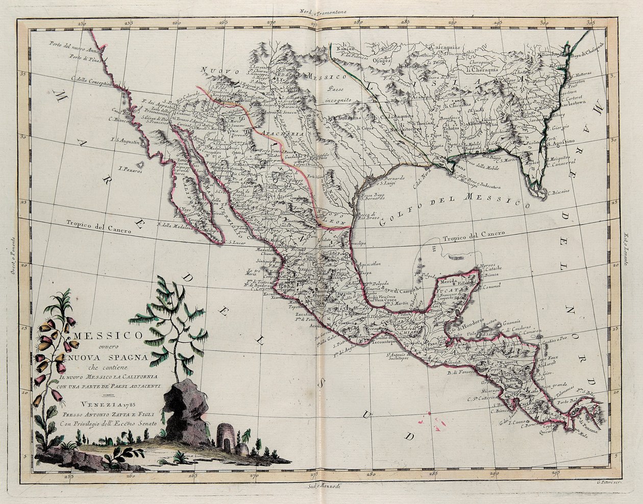Meksyk lub Nowa Hiszpania zawierające Nowy Meksyk, Kalifornia z częścią sąsiednich krajów, z Tome IV Nowego Atlasu, wyryte przez G. Zulianiego, 1785 autorstwa Giovanni Marco Pitteri