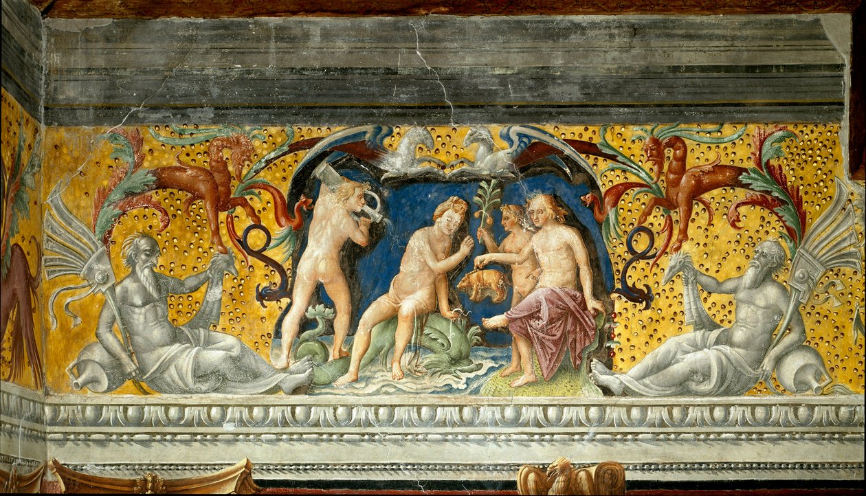 Bóstwu morskiemu ofiarowuje się małego dzika Fragment fryzu przypisywanego Giovanniemu Marii Falconetto (1468-1534) 1520 wokół Mantui, Palazzo d