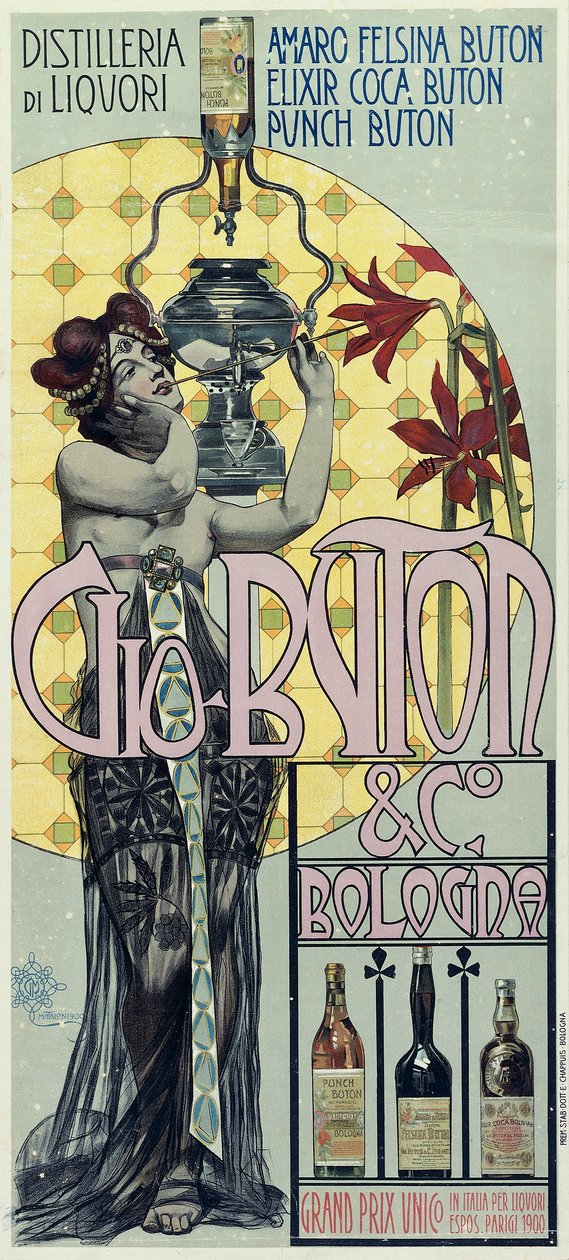 Plakat reklamowy destylarni Gio Buton and C Bologna autorstwa Giovanni Maria Mataloni