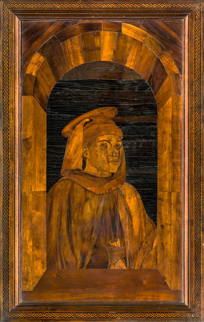 Chór kanoniczny Lignei, inkrustowany przez Giovanniego Marię Platinę 1484, Górny Stall, Sant