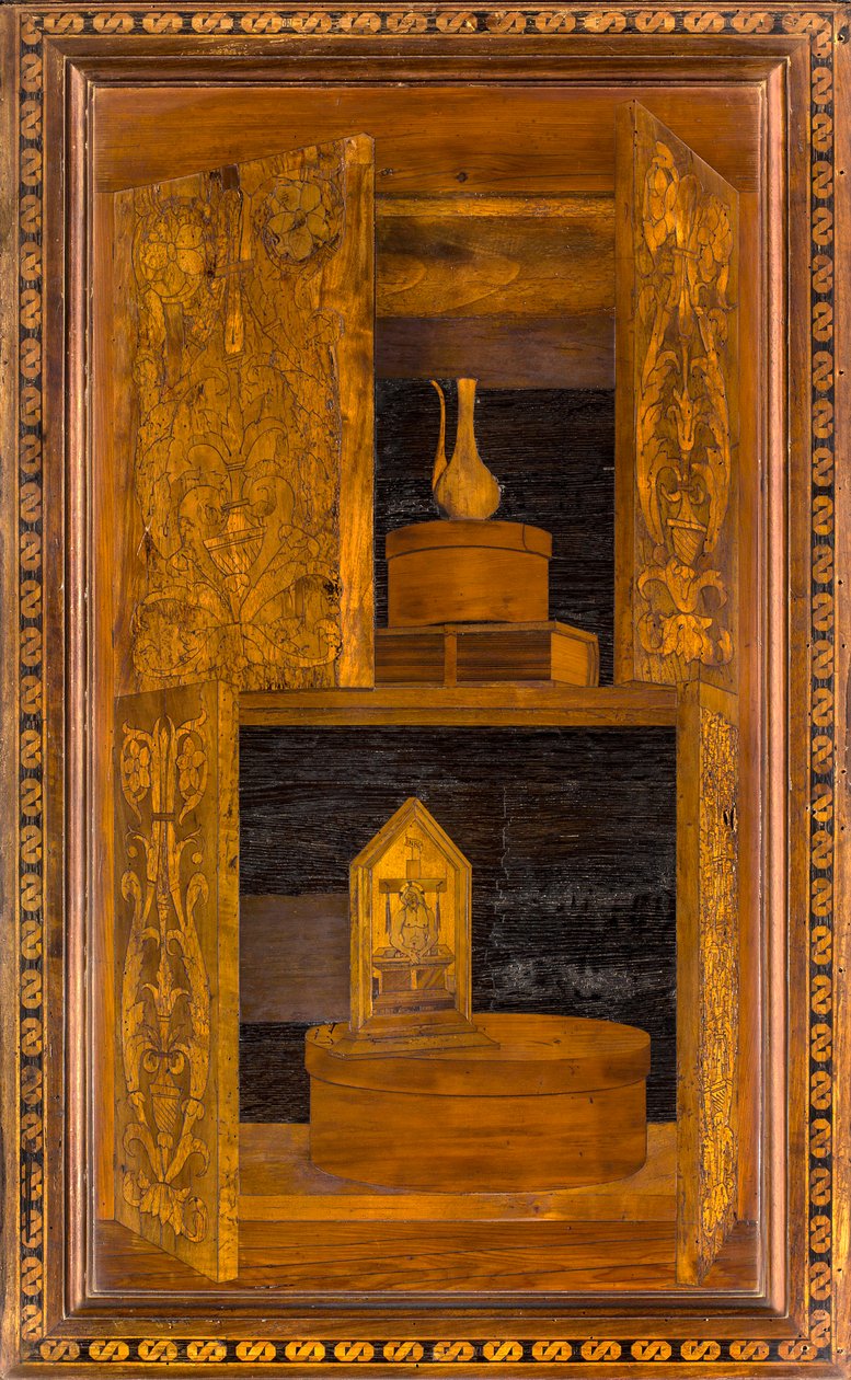 Chór kanoniczny Lignei, inkrustowany przez Giovanniego Marię Platinę 1484, Superior Stall autorstwa Giovanni Maria Platina