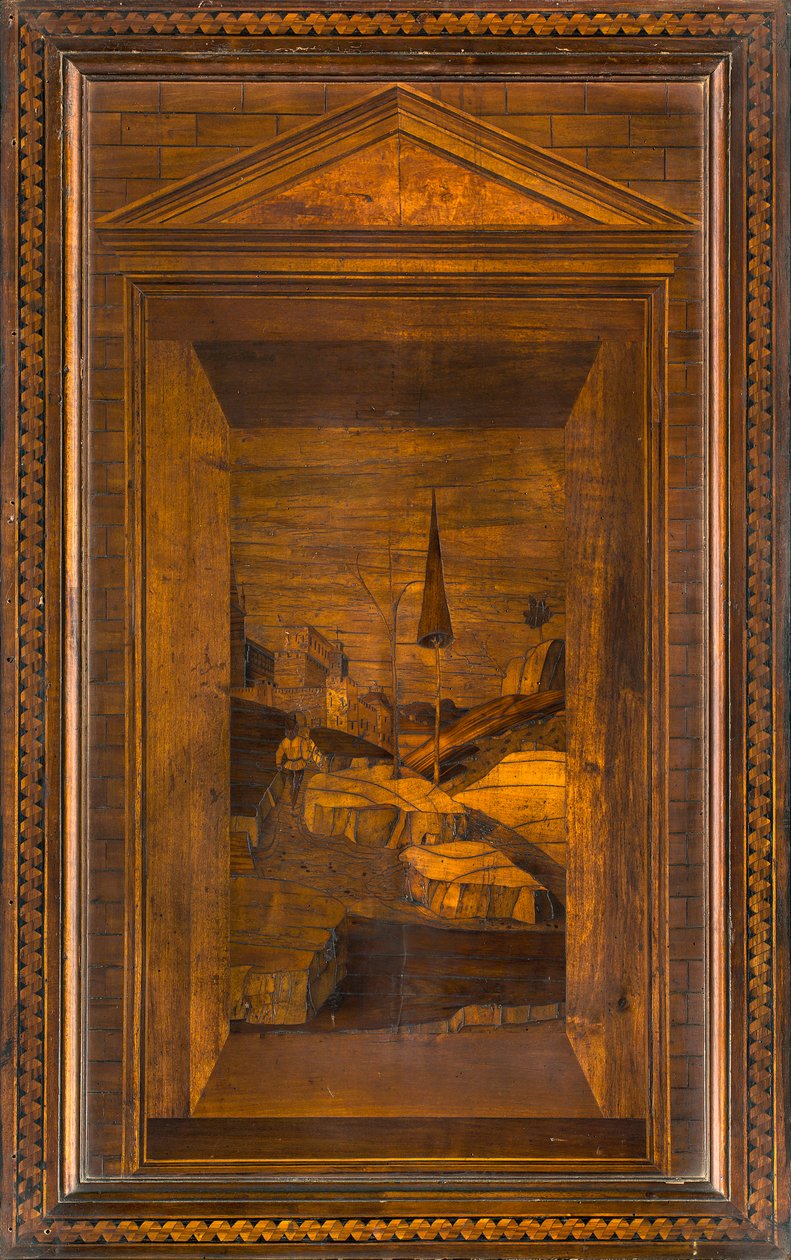 Chór kanoniczny Lignei, inkrustowany przez Giovanniego Marię Platinę 1484, Superior Stall autorstwa Giovanni Maria Platina