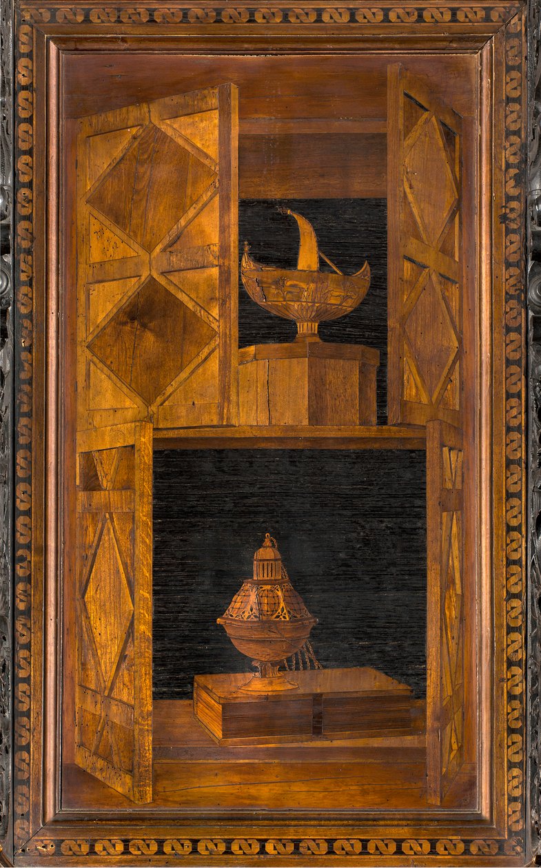Chór kanoniczny Lignei, inkrustowany przez Giovanniego Marię Platinę 1484, Superior Stall autorstwa Giovanni Maria Platina