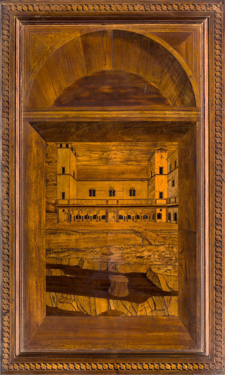 Chór kanoniczny Lignei, inkrustowany przez Giovanniego Marię Platinę 1484, Superior Stall autorstwa Giovanni Maria Platina