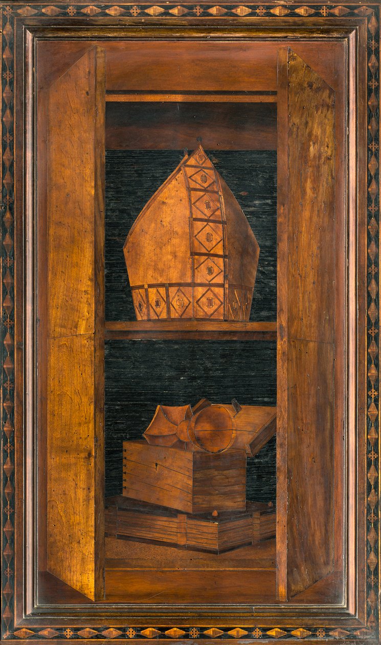 Chór kanoniczny Lignei, inkrustowany przez Giovanniego Marię Platinę 1484, Superior Stall autorstwa Giovanni Maria Platina