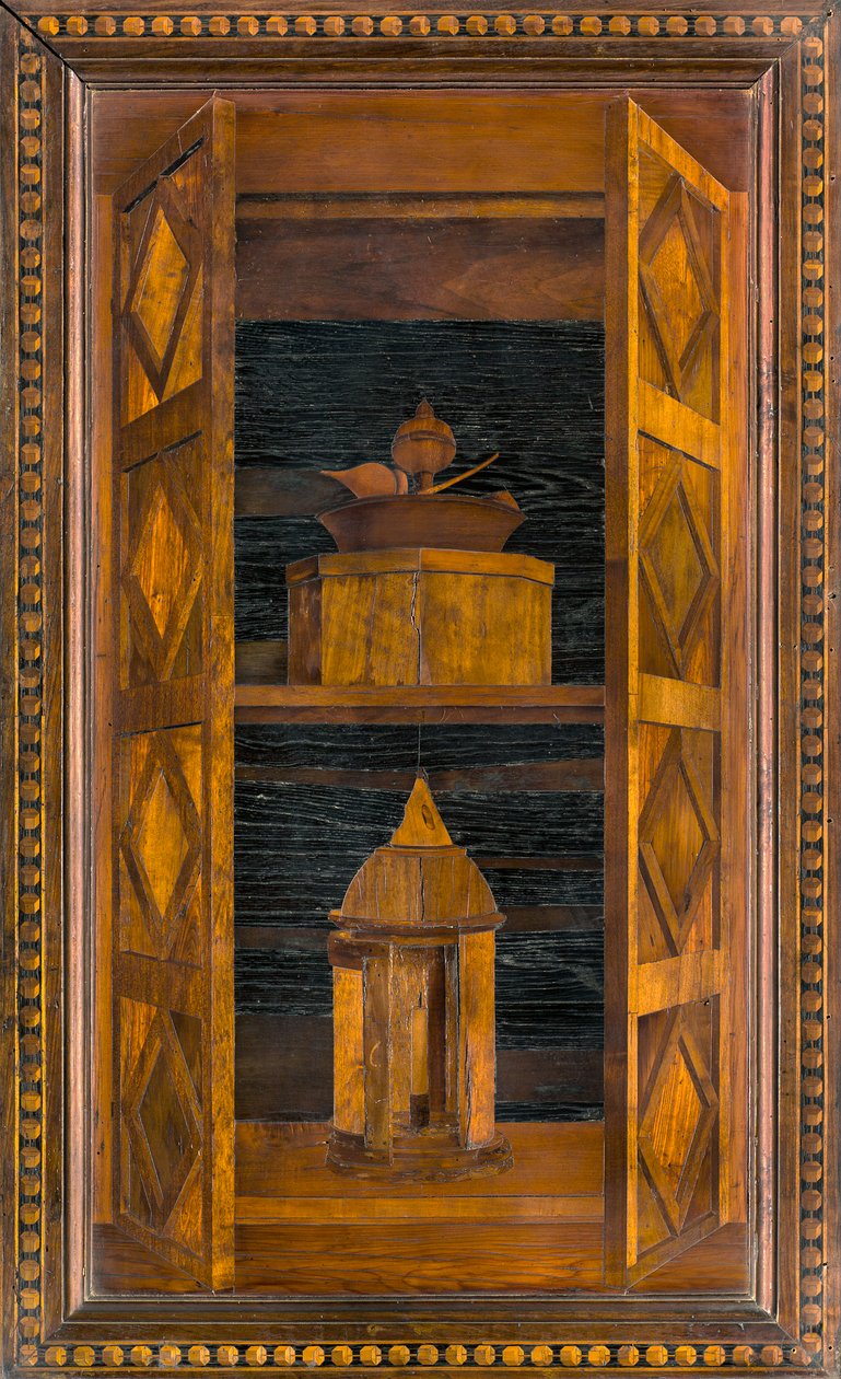 Chór kanoniczny Lignei, inkrustowany przez Giovanniego Marię Platinę 1484, Superior Stall autorstwa Giovanni Maria Platina