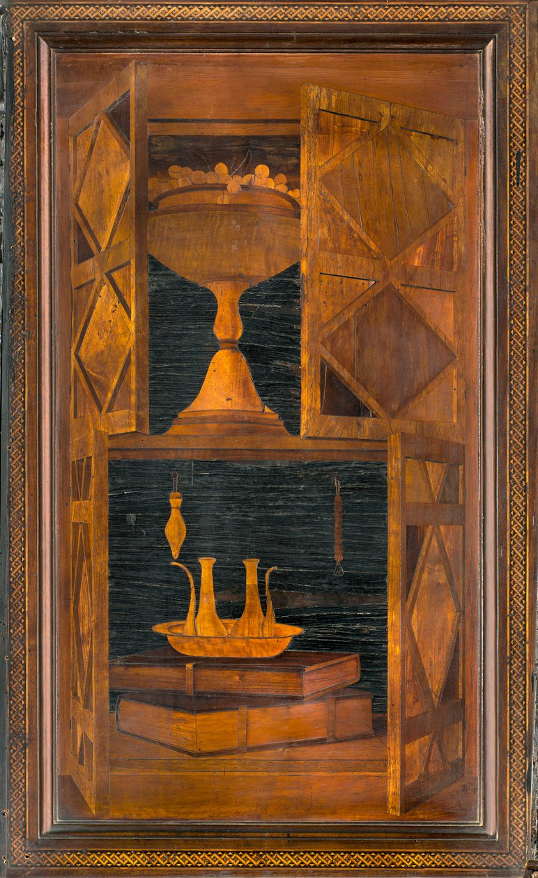 Chór kanoniczny Lignei, inkrustowany przez Giovanniego Marię Platinę 1484, Superior Stall autorstwa Giovanni Maria Platina