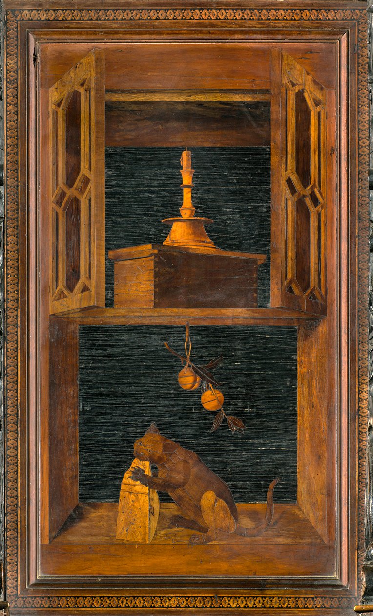 Chór kanoniczny Lignei, inkrustowany przez Giovanniego Marię Platinę 1484, Superior Stall autorstwa Giovanni Maria Platina