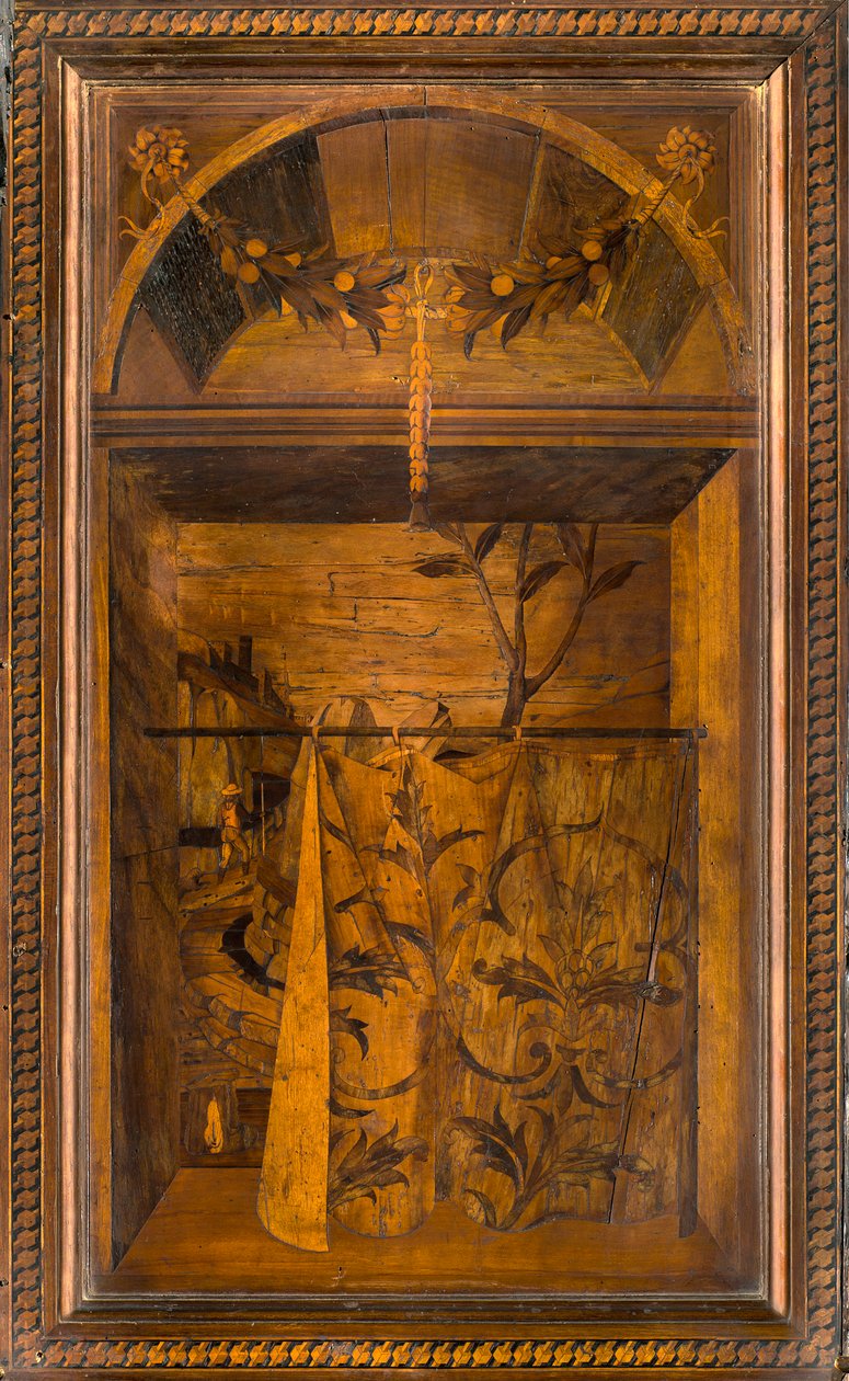 Chór kanoniczny Lignei, inkrustowany przez Giovanniego Marię Platinę 1484, Superior Stall autorstwa Giovanni Maria Platina
