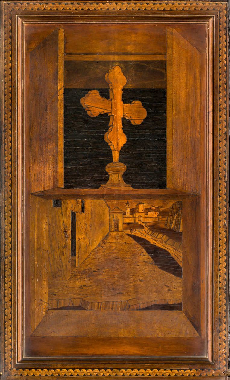 Chór kanoniczny Lignei, inkrustowany przez Giovanniego Marię Platinę 1484, Superior Stall autorstwa Giovanni Maria Platina