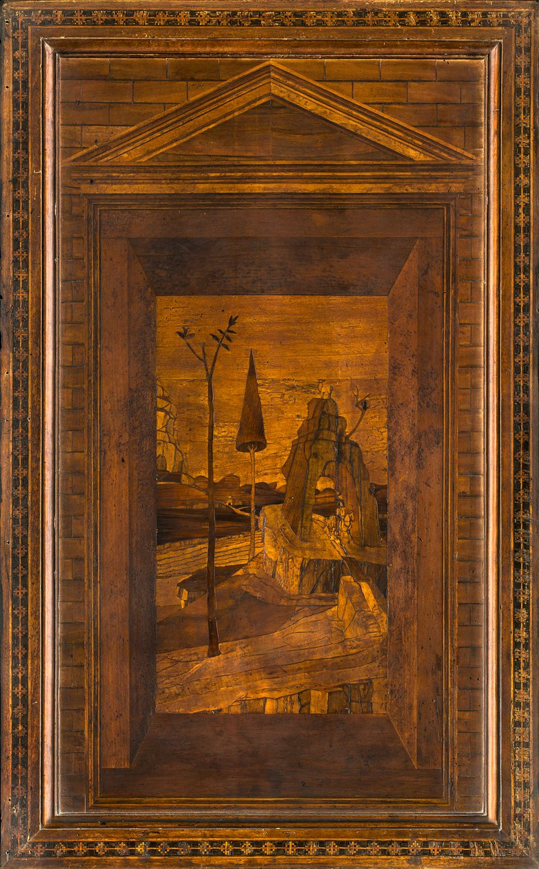 Chór kanoniczny Lignei, inkrustowany przez Giovanniego Marię Platinę 1484, Superior Stall autorstwa Giovanni Maria Platina