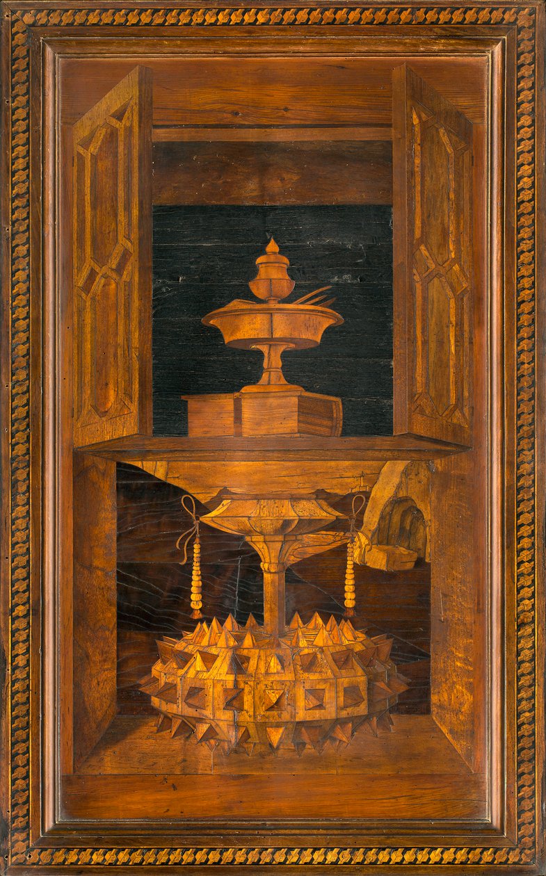 Chór kanoniczny Lignei, inkrustowany przez Giovanniego Marię Platinę 1484, Superior Stall autorstwa Giovanni Maria Platina
