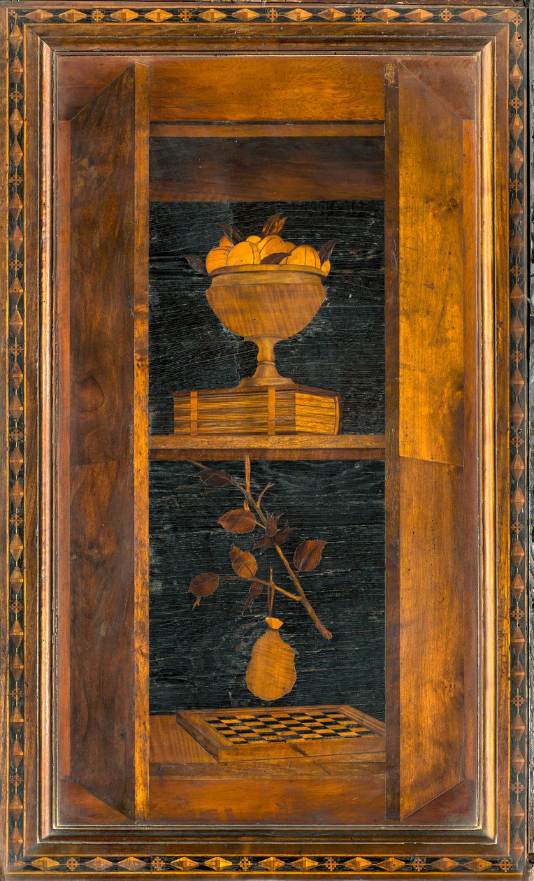 Chór kanoniczny Lignei, inkrustowany przez Giovanniego Marię Platinę 1484, Superior Stall autorstwa Giovanni Maria Platina
