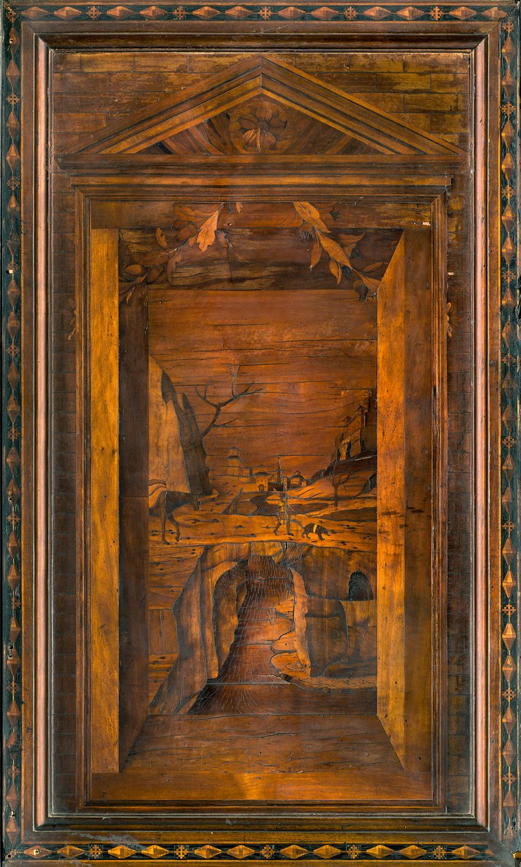 Chór kanoniczny Lignei, inkrustowany przez Giovanniego Marię Platinę 1484, Superior Stall autorstwa Giovanni Maria Platina