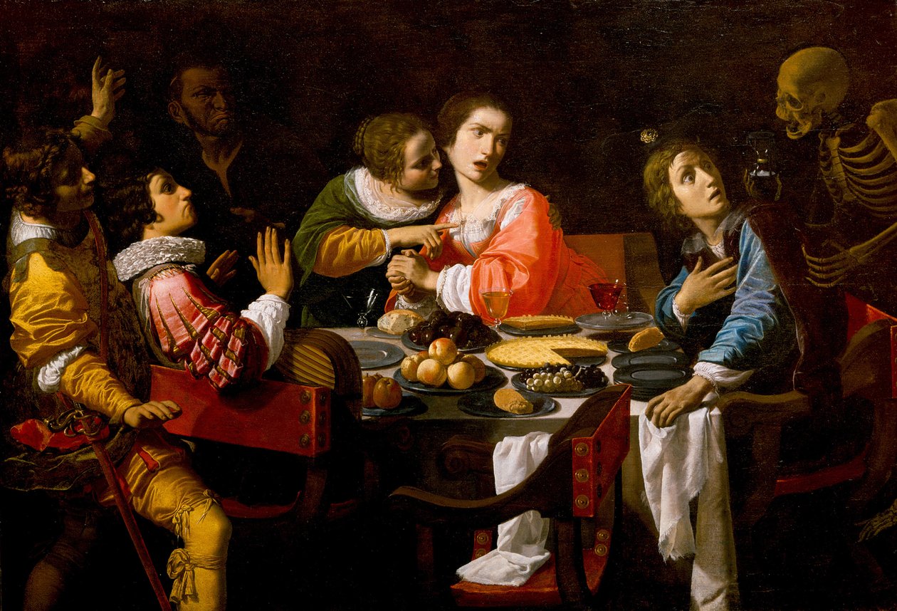Śmierć przychodzi na stół biesiadny Memento Mori, ok. 1930 r. 1635 autorstwa Giovanni Martinelli