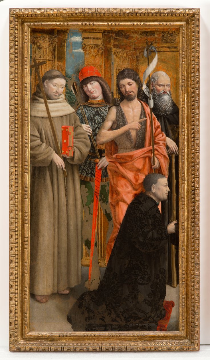 Święci Franciszek z Asyżu, Sebastian, Jan Chrzciciel, Antoni opat z darczyńcą autorstwa Giovanni Martino Spanzotti