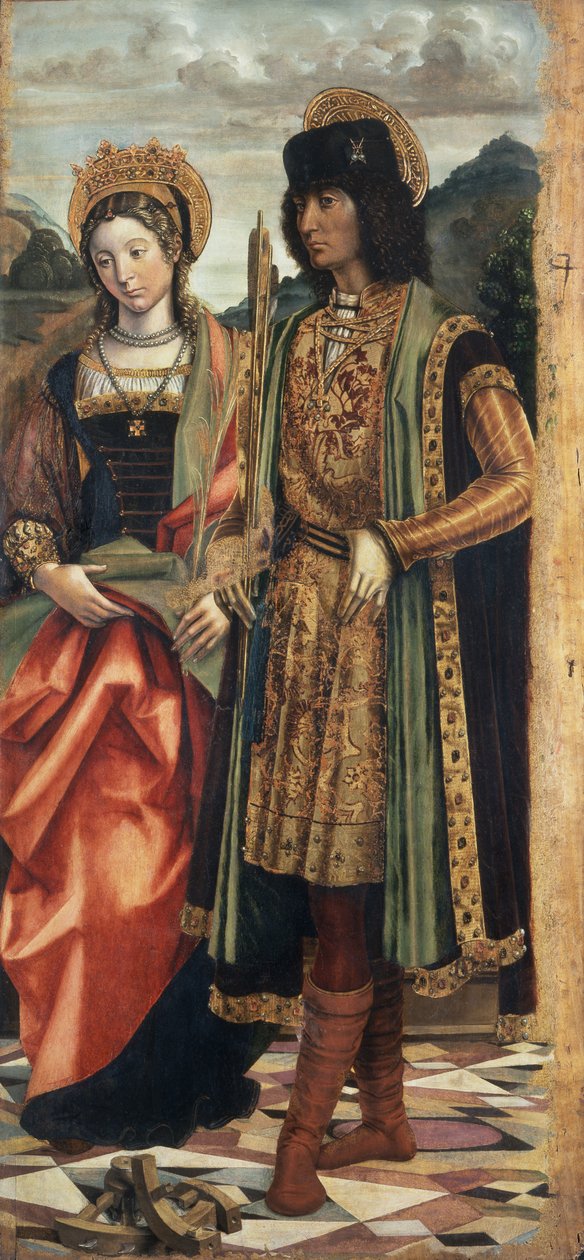 Św. Katarzyna Aleksandryjska i Św. Sebastian, ok.1496 (tempera na pokładzie) autorstwa Giovanni Martino Spanzotti