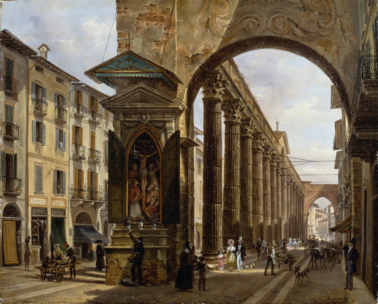 Kolumny św. Wawrzyńca w Mediolanie, reż. Giovanni Migliara (1785-1837), olej na płótnie, 40x31 cm autorstwa Giovanni Migliara