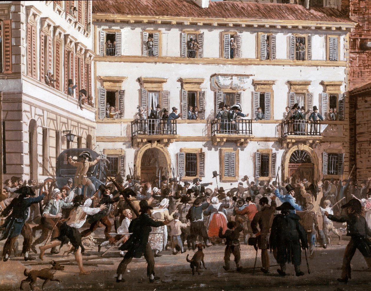 Generał Domenico Pino (1760-1826) buntuje się na Harangue na placu Teatro dei Filodrammatici w Mediolanie 20.04.1811 r. Obraz Giovanniego Migliary (1785-1837) Mediolan, Muzeum Mediolanu autorstwa Giovanni Migliara