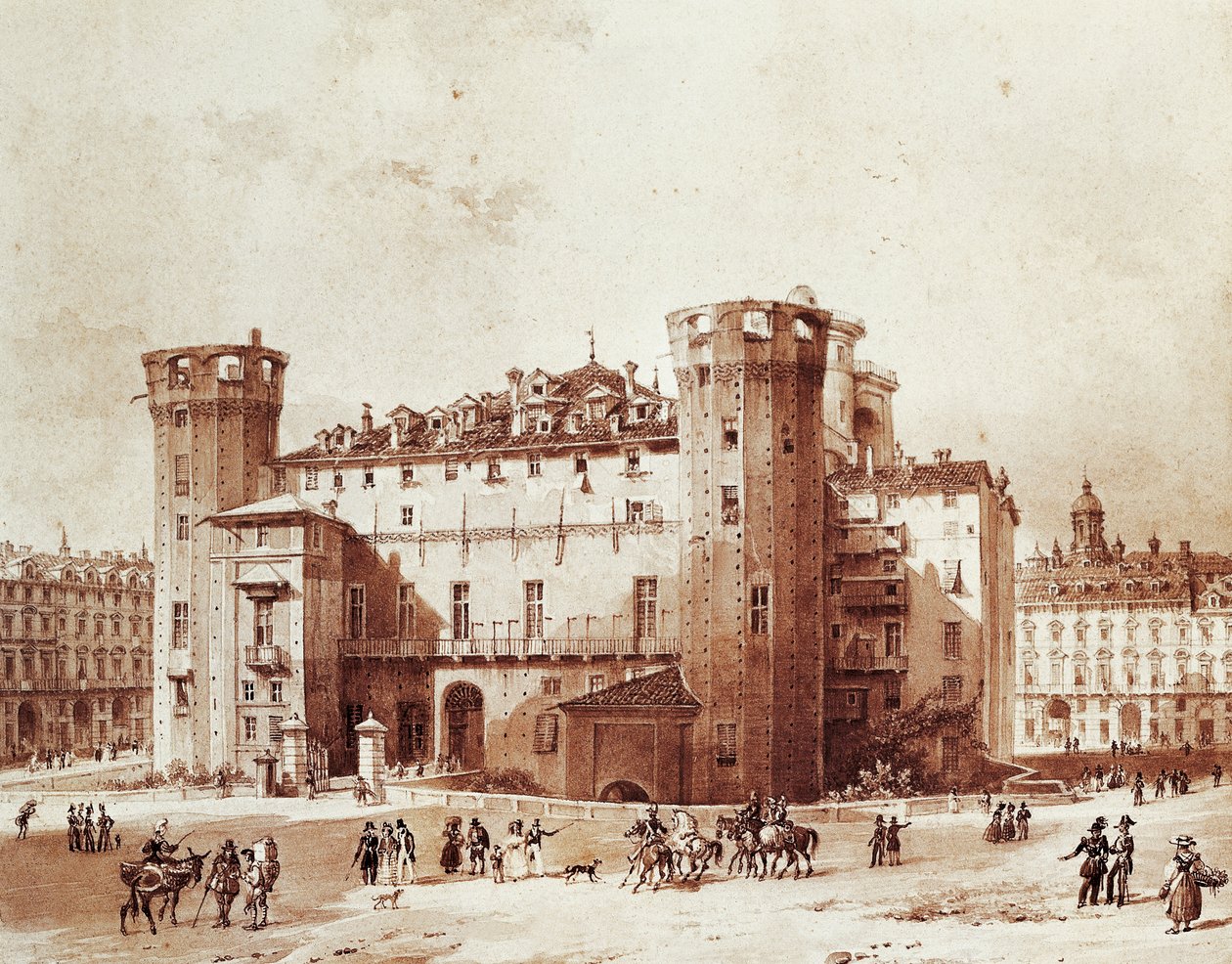 Przed Palazzo Madama w Turynie, Giovanni Migliara (1785-1837) autorstwa Giovanni Migliara