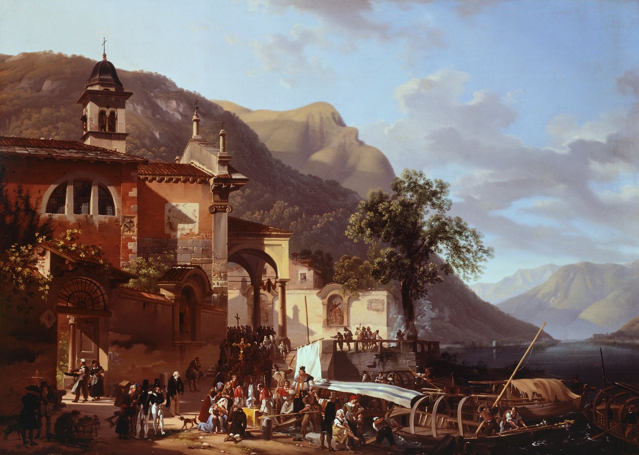Procesja nad brzegiem jeziora, Giovanni Migliara (1785-1837) autorstwa Giovanni Migliara