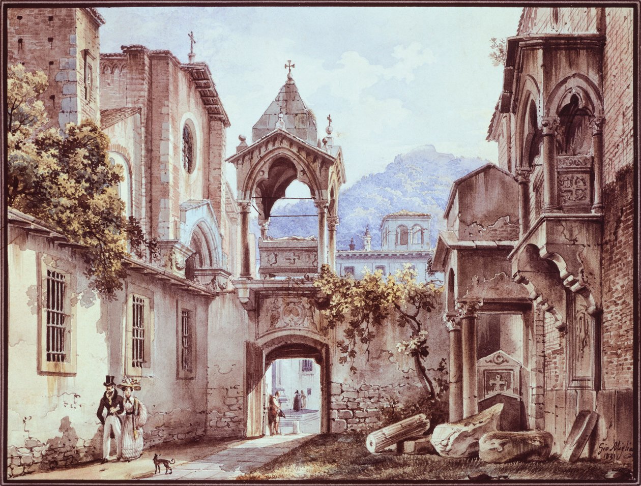 Dziedziniec San Giorgetto w Weronie, Giovanni Migliara (1785-1837) autorstwa Giovanni Migliara