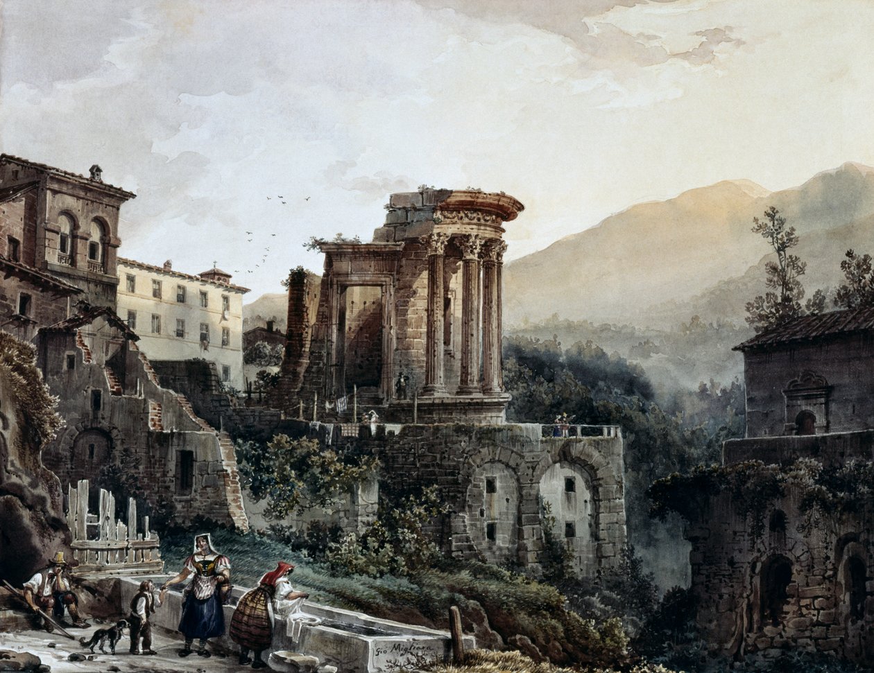 Świątynia Westy w Tivoli, autor: Giovanni Migliara (1785-1837), Włochy autorstwa Giovanni Migliara
