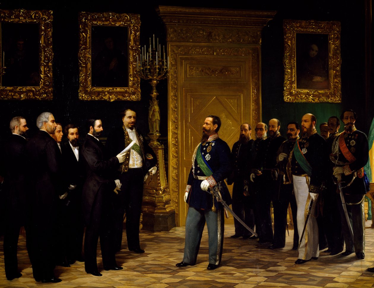 Aneksja Włoch przedstawiona Wiktorowi Emmanuelowi II przez delegatów toskańskich, autorstwa Giovanniego Mochi (1829-1892), Epoka zjednoczenia, Włochy autorstwa Giovanni Mochi