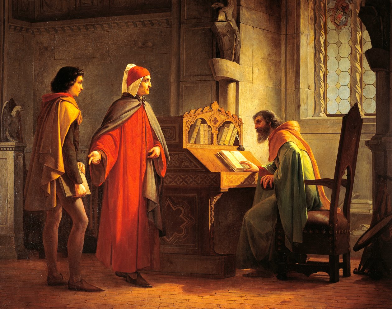 Dante Alighieri (1265-1321) przedstawiający Giotta Guido da Polenta, autorstwa Giovanniego Mochi (1829-1892), olej na pokładzie autorstwa Giovanni Mochi